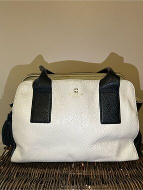 kate spade Two-Tone White and Black Pebbled Leather Satchel
